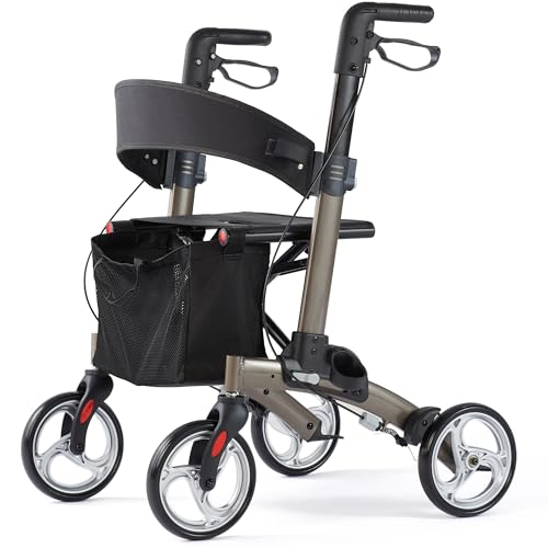 Rollator Walker for Seniors,Foldable All Terrain Rolling Walkers with Cane Holder,Aluminum Walkers with 8 inch Rubber Wheels for Seniors (Rolling Walker)