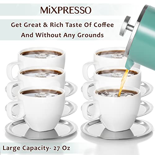 Mixpresso Stainless Steel French Press Coffee Maker 27 Oz 800 ml, Double Wall Insulated French Press Stainless Steel, Easy Clean Tea Brewer, Easy Press Durable Metal Coffee Press