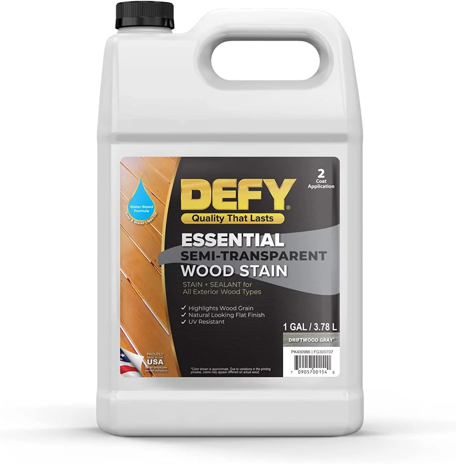 DEFY Essential Semi Transparent Exterior Deck Stain and Sealer - One Day Deck Stain & Fence Stain - 1 Gallon Pewter Gray