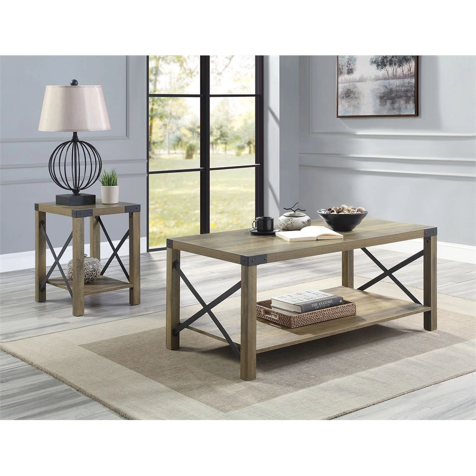 Bowery Hill Modern End Table in Rustic Oak Finish