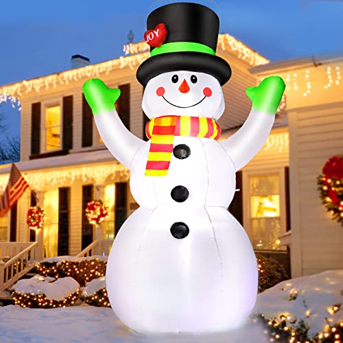 FunFanso 7FT Christmas Inflatables Snowman Outdoor Decorations, Giant Blow up Snow Man Yard Decor Built-in Bright LED Light Wear Magic Hat, Weatherproof Holiday for Garden Patio Lawn Party Xmas Gifts