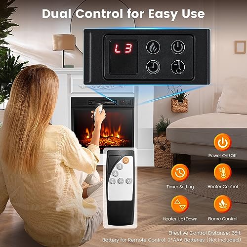S AFSTAR Electric Fireplace with Mantel, 1400W 32 Inch Fireplace Heater with Remote Control, 6H Timer, Adjustable 3D Flame Effect, Thermostat, Electric Fireplace Heater for Living Room (Brown)