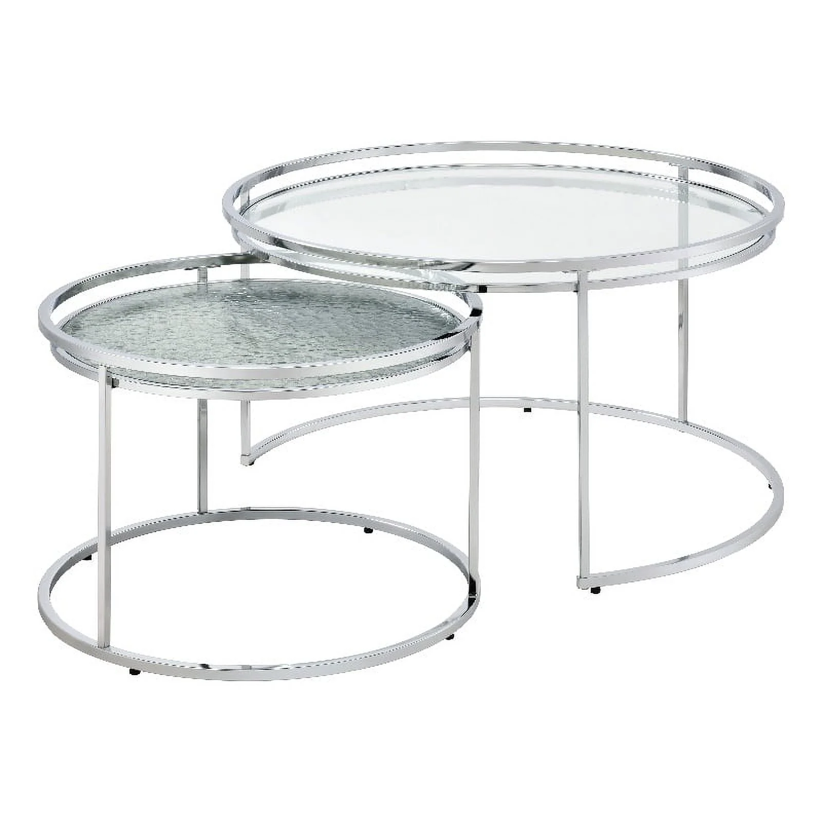 Bowery Hill Metal Glass Top 2-Piece Nesting Tables Set in Chrome