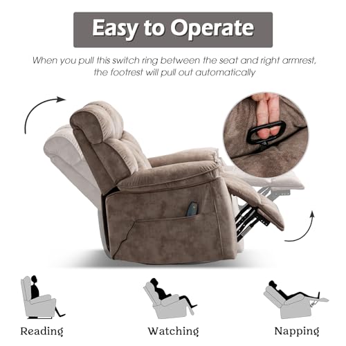 INZOY Massage Swivel Rocker Recliner with Heat and Vibration, Manual Rocking Recliner Chair with Vibrating Massage, Comfy Padded Overstuffed Soft Fabric Heated Recliner, Brown