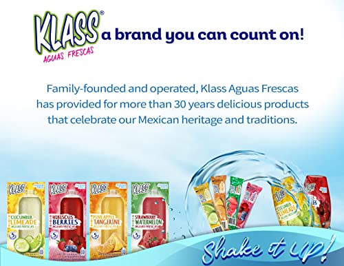 Klass Aguas Frescas Variety Pack, 1 box of Cucumber Limeade, 1 box Strawberry Watermelon, 1 box Hibiscus Berries, 1 box Pineapple Tangerine (40 Total On the Go Packets)