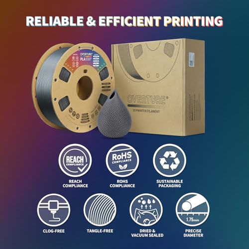 OVERTURE PLA Filament 1.75mm PLA 3D Printer Filament, 2kg Cardboard Spool (4.4lbs), Dimensional Accuracy +/- 0.02mm, Fit Most FDM Printer (Black 2-Pack)