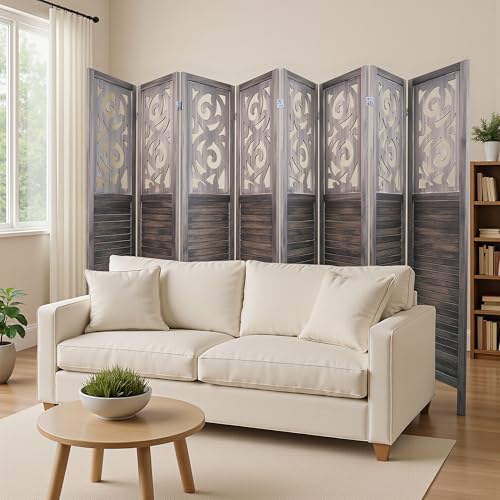Room Divider 8 Panel Peg Board Room Divider 5.6FT Partition Room Dividers Freestanding Wooden Privacy Screen with Peg Board Display for Apartment and Office, Wood