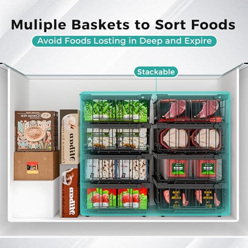Deep Freezer Organizer Bins, Expandable from 11.3” to 17.7 Stackable Freezer Baskets for Chest Freezer, Bins for Chest Freezer Organization - 4 PCS, White