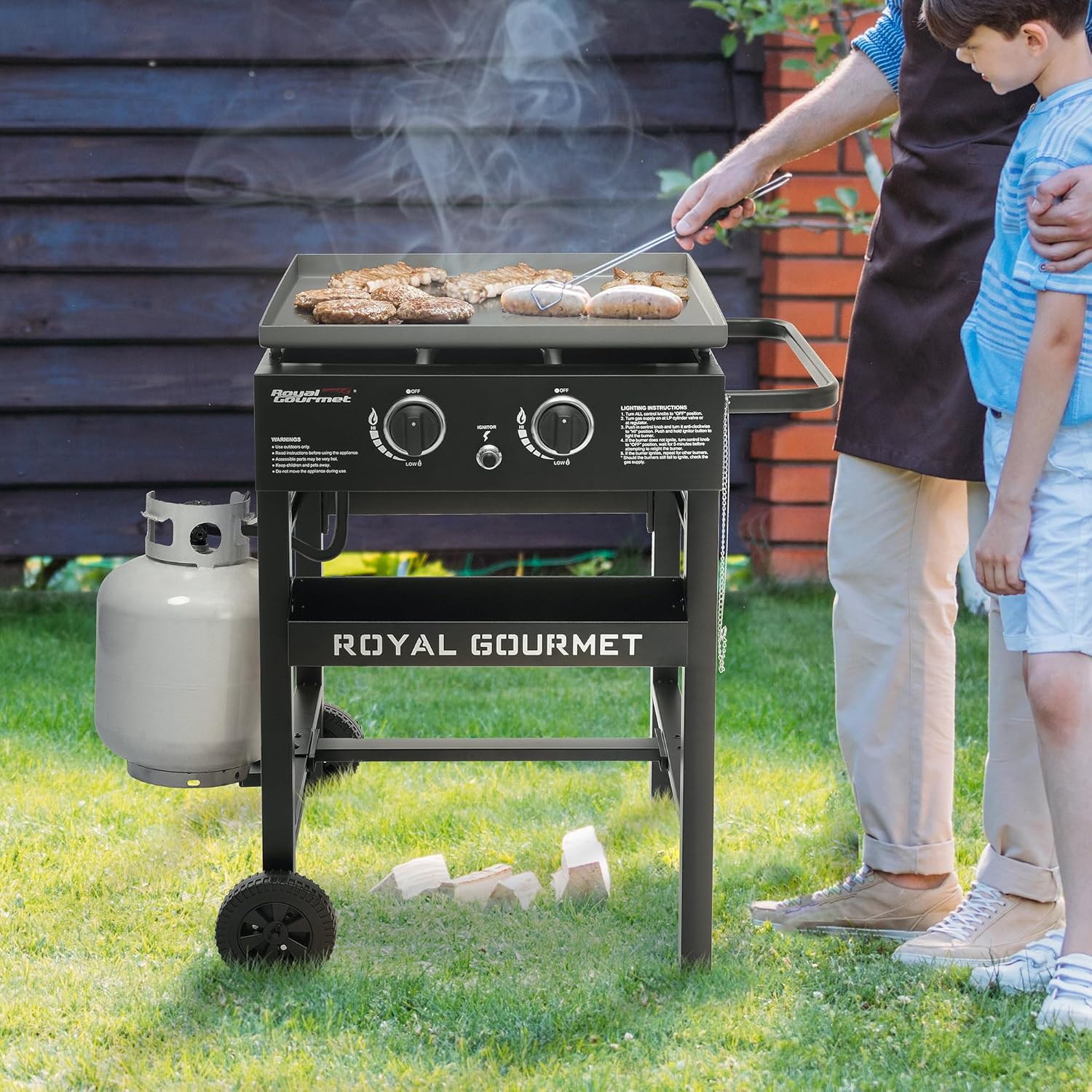 Royal Gourmet GB2000N 2-Burner Propane Gas Griddle, 23-Inch Flat Top BBQ Grill, 30,000 BTUs, Outdoor Griddle Station with 450 Sq. In. Cooking Area for Camping, Patio, or Tailgating, Black