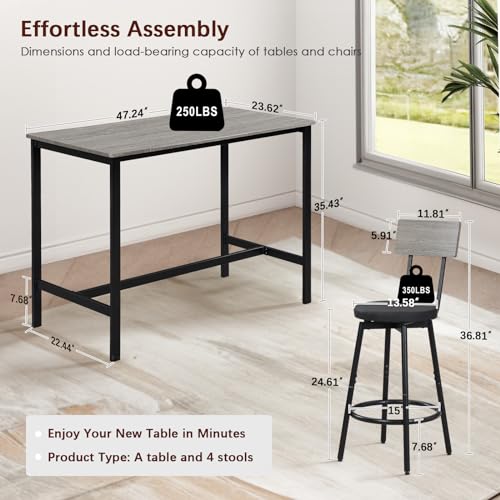 Tatub Bar Table with Stools Set of 2, Industrial 3 Piece Counter Height Small Dining Sofa Table and Chairs Set of 2, Brown