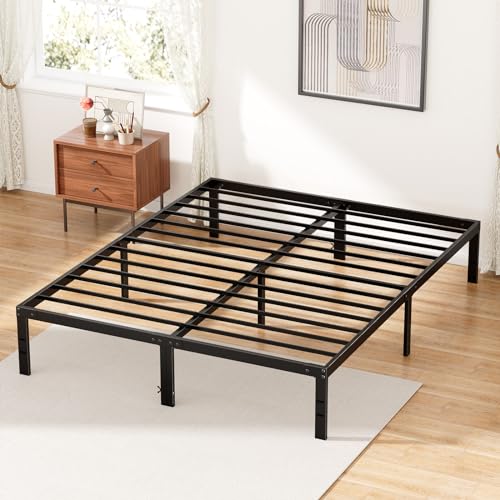 DUMOS Bed Frame - Full Size Metal Platform Bed Frames Mattress Foundation with Steel Slat Support, No Box Spring Needed, Storage Space Under Base, Easy Assembly, Black
