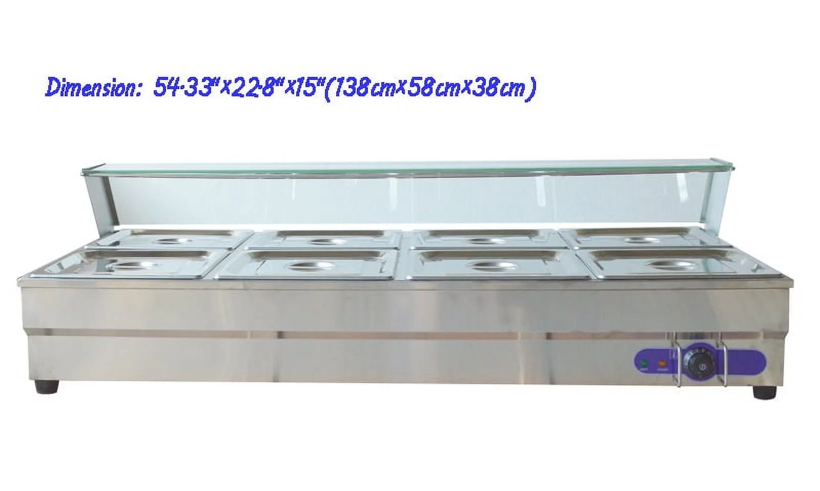 PreAsion 8-Pan Bain-marie Buffet Food Warmer with Glass Guard Food Temperature Control