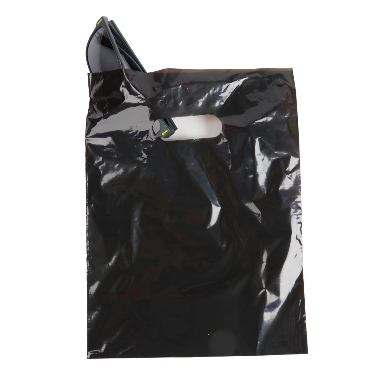 Small Low Density Black Plastic Merchandise Shopping Bags with Die Cut Handles - 9