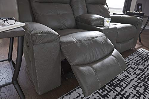Signature Design by Ashley Jesolo Modern Faux Leather Manual Pull Tab Double Reclining Sofa, Dark Brown