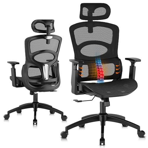 GABRYLLY Ergonomic Office Chair, High-Back Desk Chairs with Adjustable Lumbar Support, Headrest, Tilt Function, Soft Wide Seat and 3D Armrest, 300 LBS Sturdy Home Mesh Chair Task Chairs, GY1070