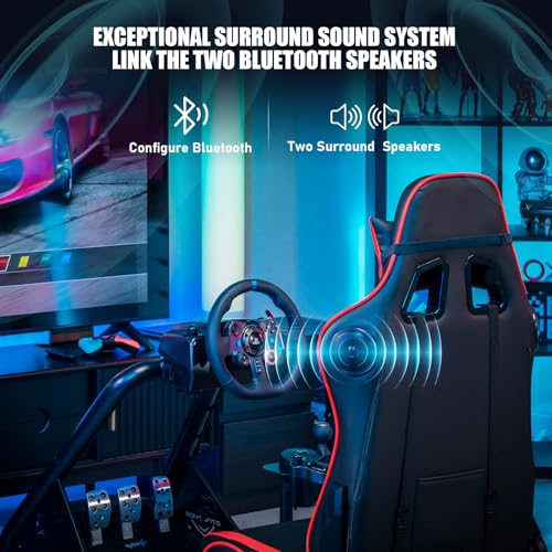 GTPLAYER Racing Simulator Cockpit with Seat and Bluetooth Speakers, Racing Style Reclining Seat and Ultra-Sturdy Alloy Steel Frame, A/B Box (Blue)