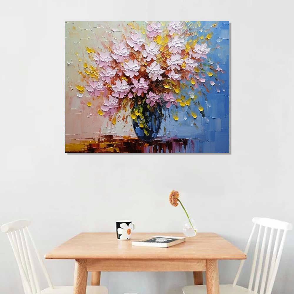 Chilfamy  Art,20x16Inch Textured Blooming Flower Oil Paintings Colorful Floral Wall Art Bouquet Artwork Oil Hand Painting Home Decor Art Framed Ready to Hang