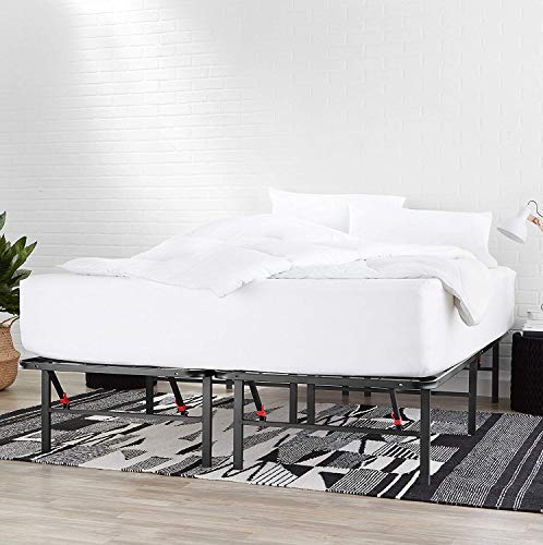 Amazon Basics Bed Frame with Storage, Foldable Metal Platform, Sturdy Steel, No Box Spring Needed, 14-inch High, Tool-Free Setup, Twin Size, Black