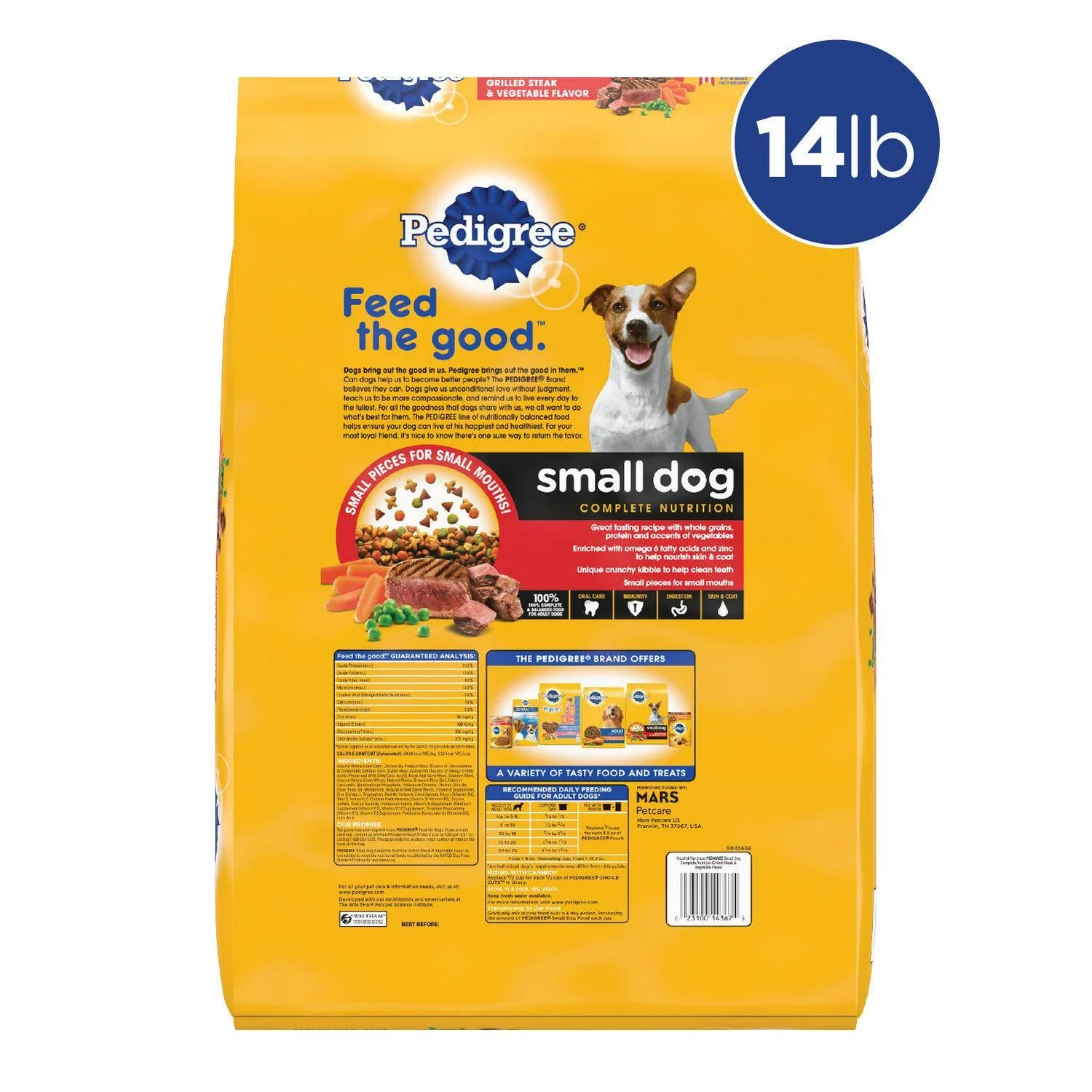 Pedigree Small Dog Complete Nutrition Small Breed Adult Grilled Steak and Vegetable Recipe Dry Dog Food 14lb