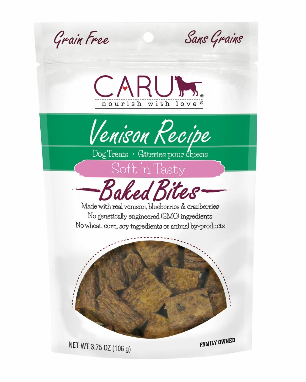 Caru Natural Venison Recipe Baked Bites Dog Treats 4Oz. (2 Pack)