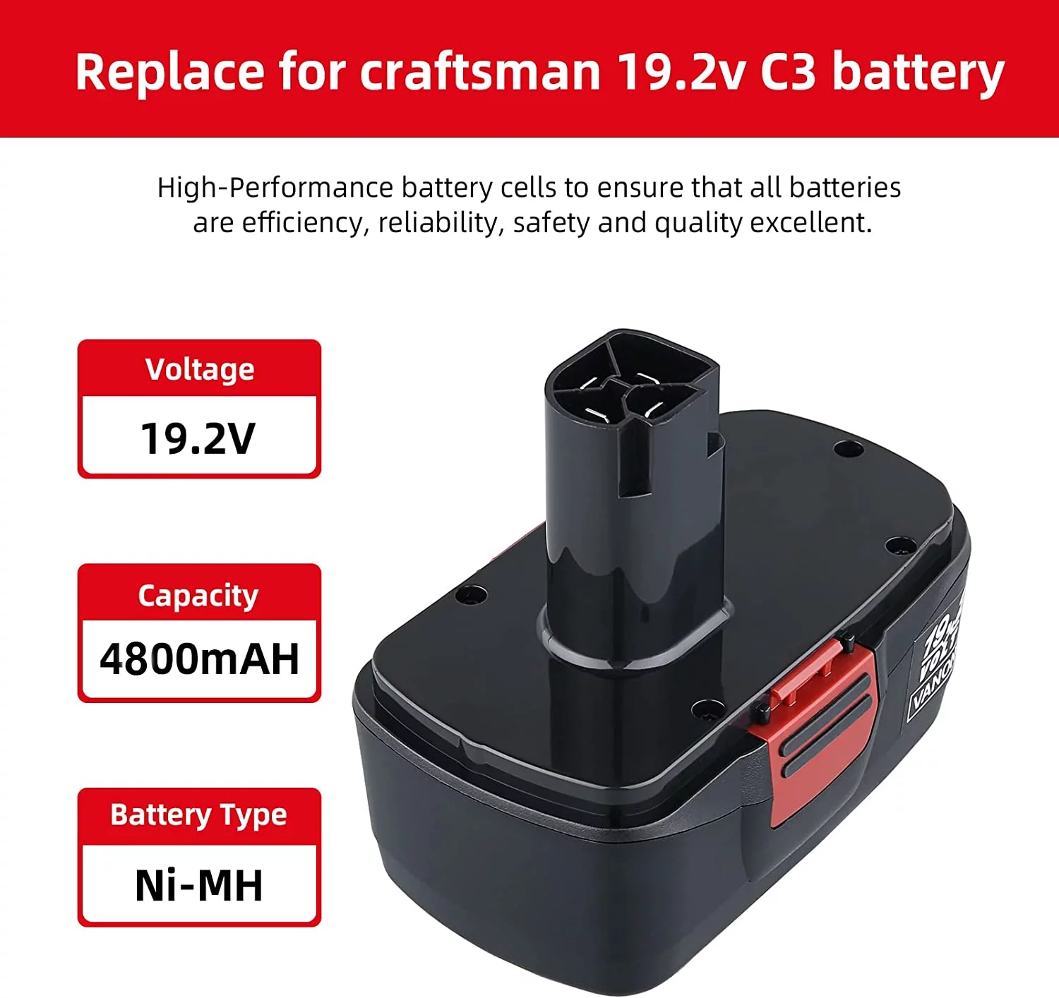 4.8Ah Replacement for Craftsman C-3 19.2V Battery 1323903 130279005 130279003 and Charger 140152004 for Craftsman C-3 XCP 9.6V-19.2