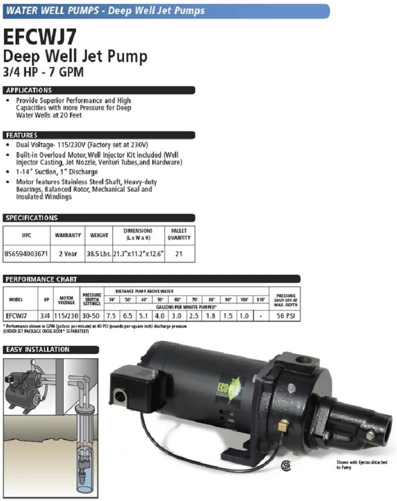 Eco Flo EFCWJ7 3/4 HP Water Well Pump