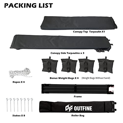 OUTFINE Heavy Duty Canopy 10x10 Pop Up Commercial Canopy Tent with 3 Side Walls Instant Shade, Bonus Upgrade Roller Bag, 4 Weight Bags, Stakes and Ropes (White, 10 * 10FT)