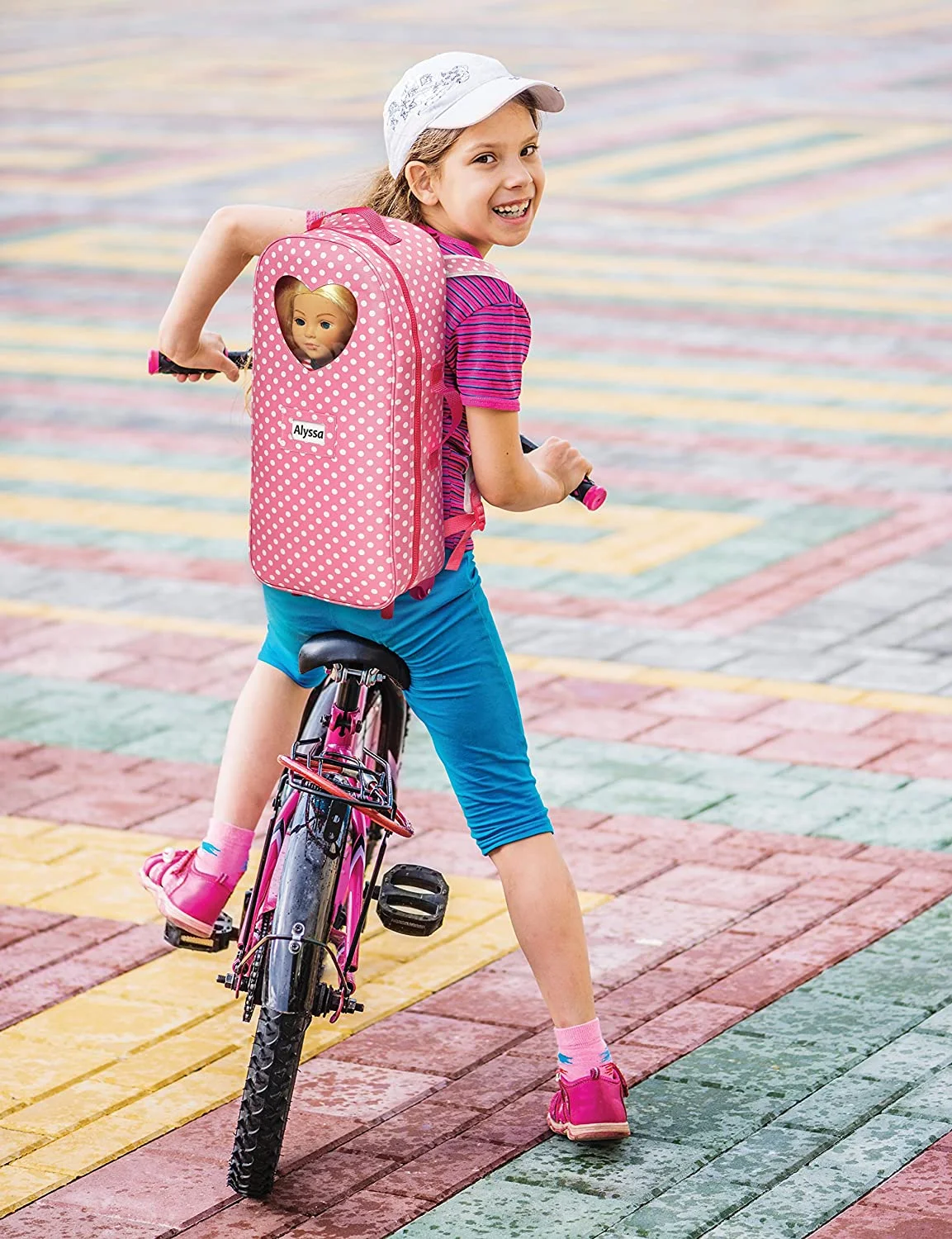 Badger Basket 3-in-1 Trolley Doll Carrier with Rocking Bed and Bedding - Pink/Polka Dot-Material:100% Polyester Fabric