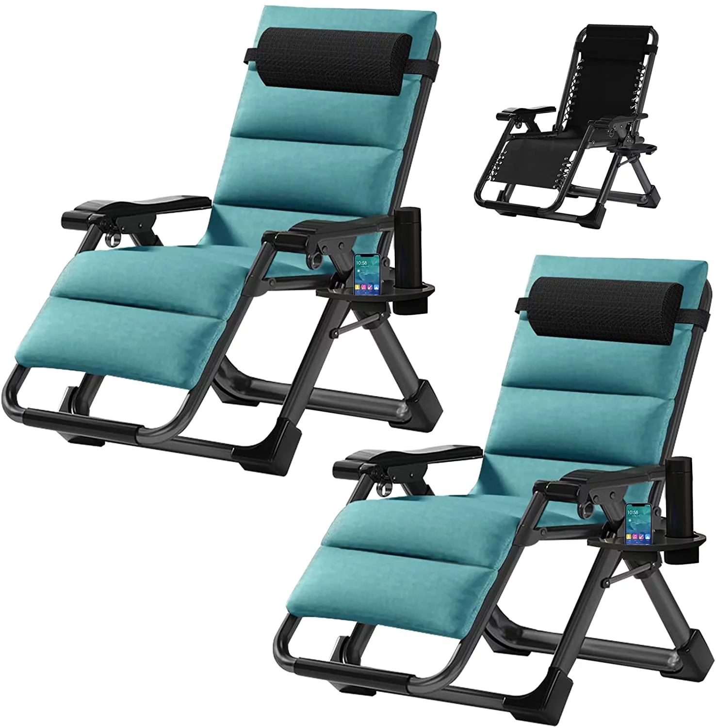 Slsy 2 Pack Zero Gravity Chair Reclining Lounge Patio Chairs, Adjustable Lawn Recliner with Removable Pillow, Cup Holder, Soft Cotton Pad