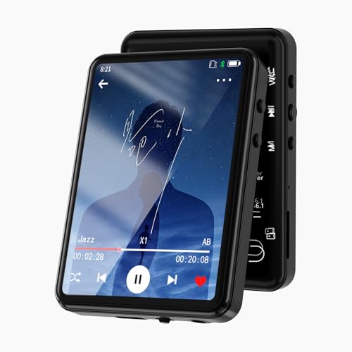 MP3 Player with Bluetooth 5.3,Full Touch Screen Portable HiFi Music Player Devices with Speaker,FM Radio, Headphones,SD Card Slot,up to 128GB Expand,Black,32GB