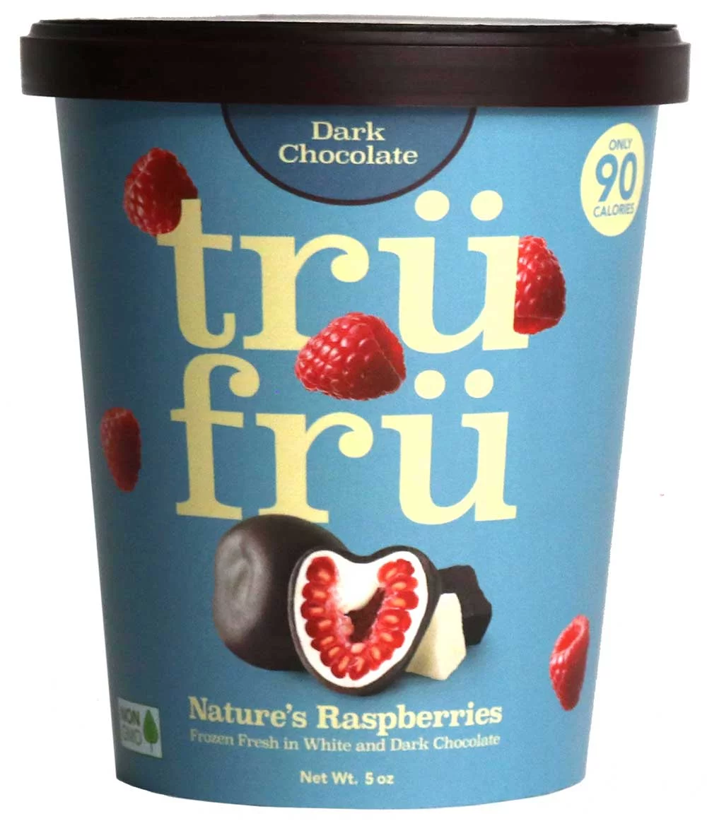 Tru Fru Nature's Raspberries Frozen Fresh In White & Dark Chocolate, 5 Oz, Pack Of 8 Cartons
