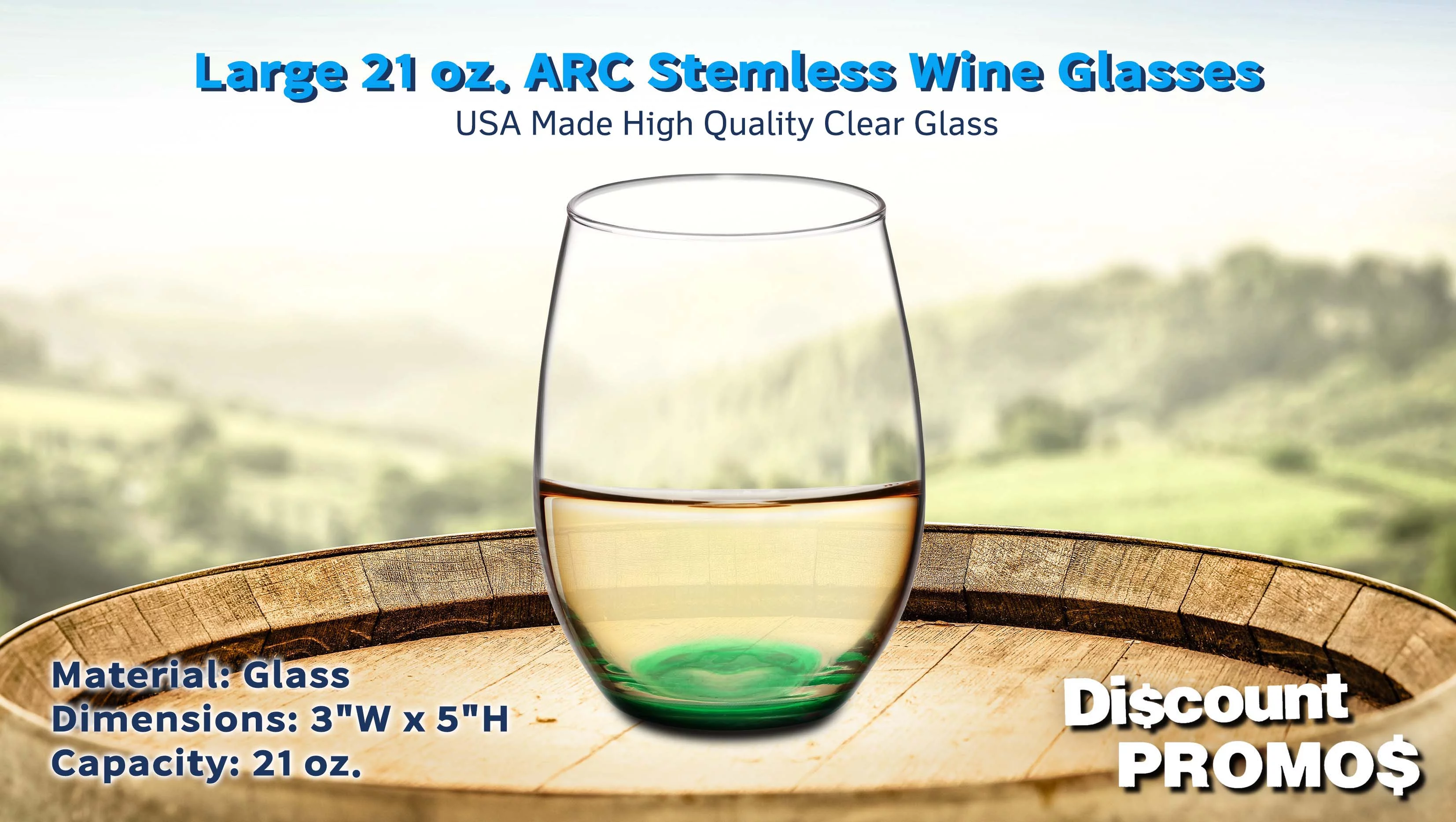10 ARC Stemless Wine Glasses Set, 21 oz. - Chardonnay, Cabernet, Merlot, Sauvignon - Green