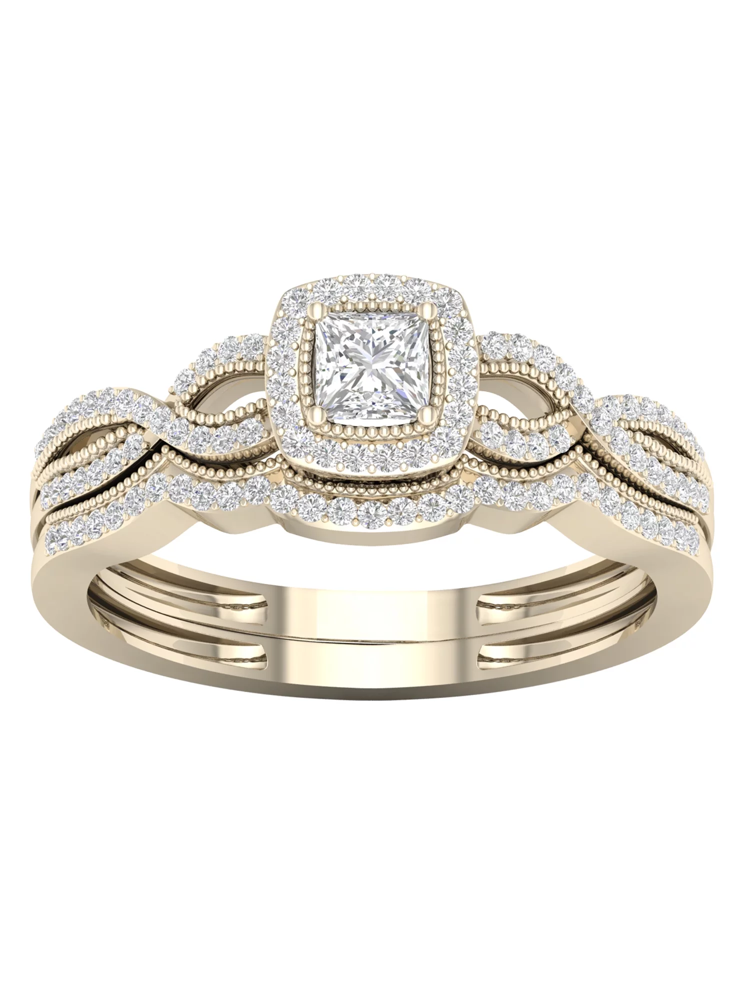 Imperial 3/8Ct TDW Diamond 10k Yellow Gold Twist Shank Halo Bridal Set (H-I, I2)