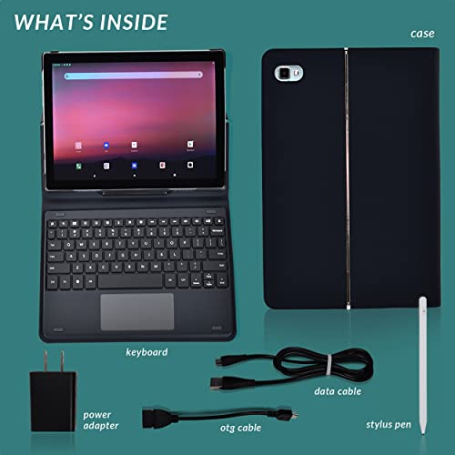 10 Inch Android Tablet -2 in 1 Tablet 1080p HD Display, 5000 mAH, Dual Camera, WiFi Compatibility, Quad-Core Processor, 2GB RAM, 32GB Storage, Magnetic Keyboard, Stylus Pen & Case Included- Silver