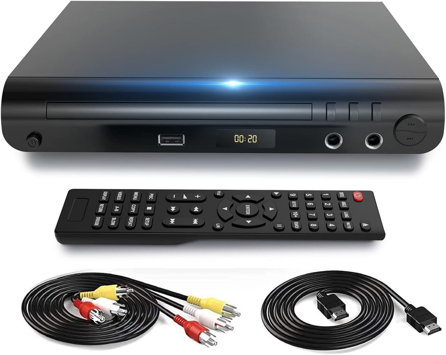 HD DVD Player, DVD Players for TV, All Region Free DVD players with Dual Microphone Jack HDMI & RCA Output, Support USB Input, NTSC/PAL Up-Convert to 1080P, HDMI & AV Cable Remote Control