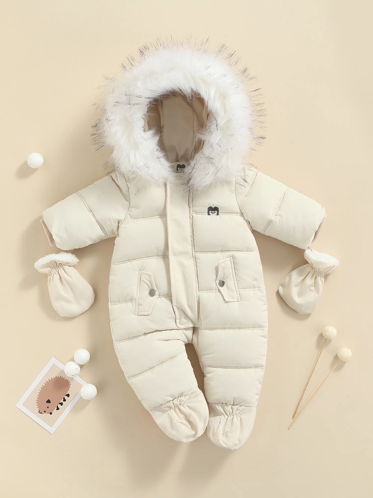 Gwiyeopda Infant Baby Boys Girls Winter Snowsuit Coat Romper Warm Outwear Hooded Footie Puffer Jacket