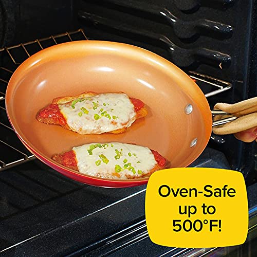 Red Copper 10 inch Pan by BulbHead Ceramic Copper Infused Non-Stick Fry Pan Skillet Scratch Resistant Without PFOA and PTFE Heat Resistant From Stove To Oven Up To 500 Degrees