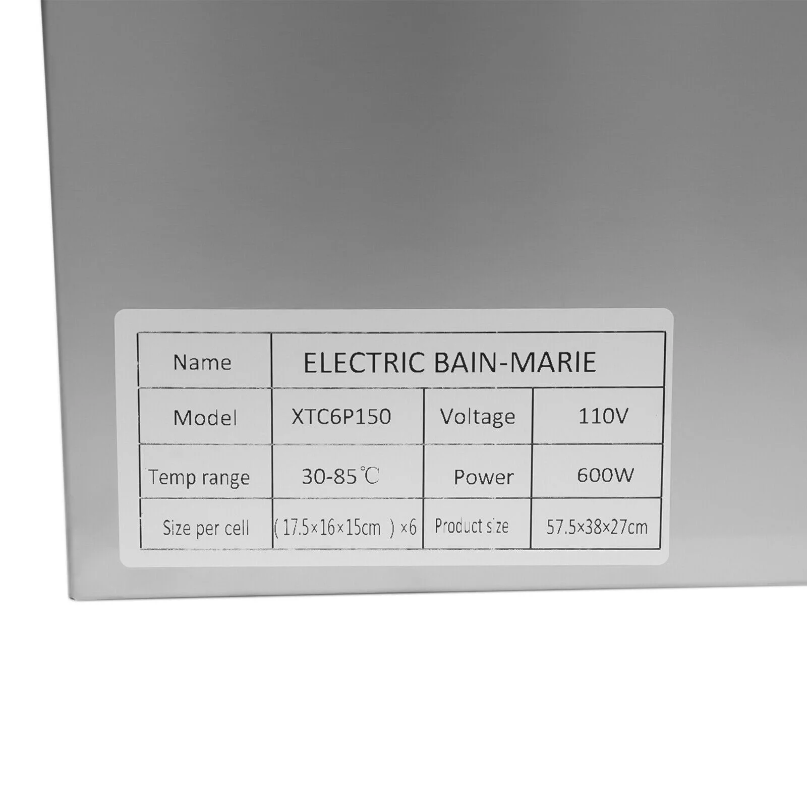 FETCOI 6-Pan Commercial Food Warmer Steam Table Buffet Bain Marie Countertop 600W 110V