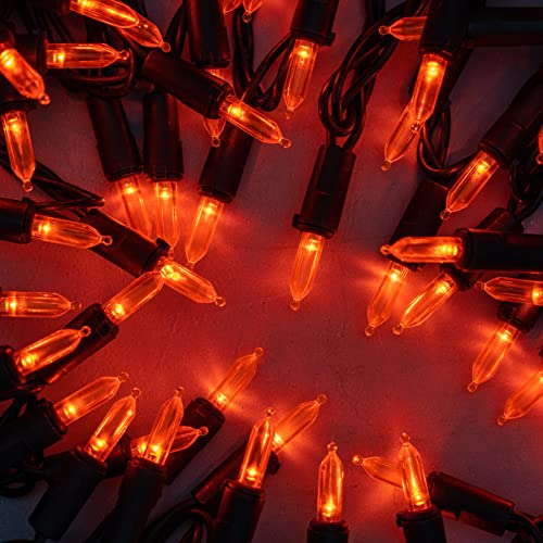 YULETIME 200 Orange LED Christmas Lights with Black Wire, Pack of 2 Strands 33 Feet 100 Lights UL Certified Holiday String Light Set