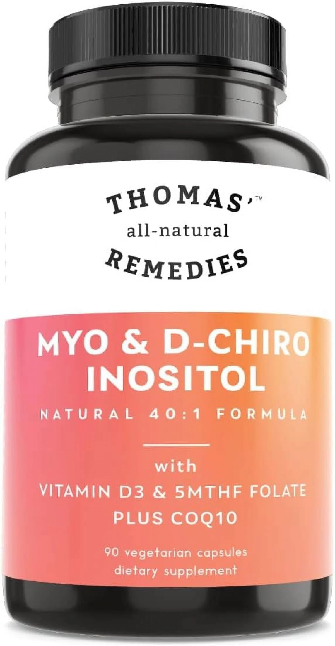 Thomas' all-natural Remedies MYO Inositol & D-Chiro Inositol Blend Supplement with Folate and Vitamin D3, Non-GMO, No Fillers, CoQ10, 90 Vegan Capsules.