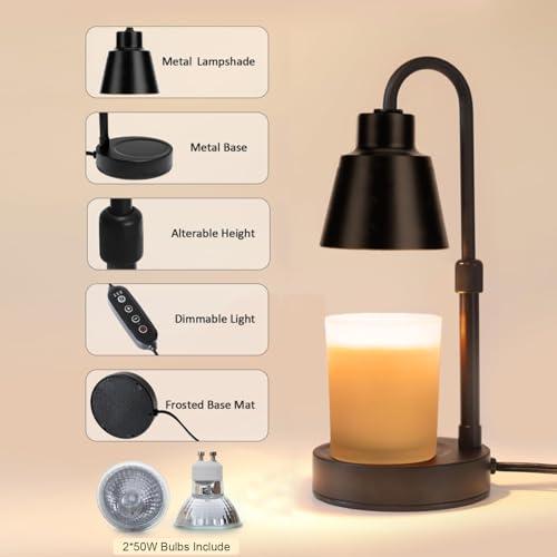Modern Candle Warmer Lamp with Timer Dimmer, Electric Candle Lamp Warmer for Bedroom Decor, Black Adjustable Metal Candle Lamp, Gifts for Moms Grandma Women Girls