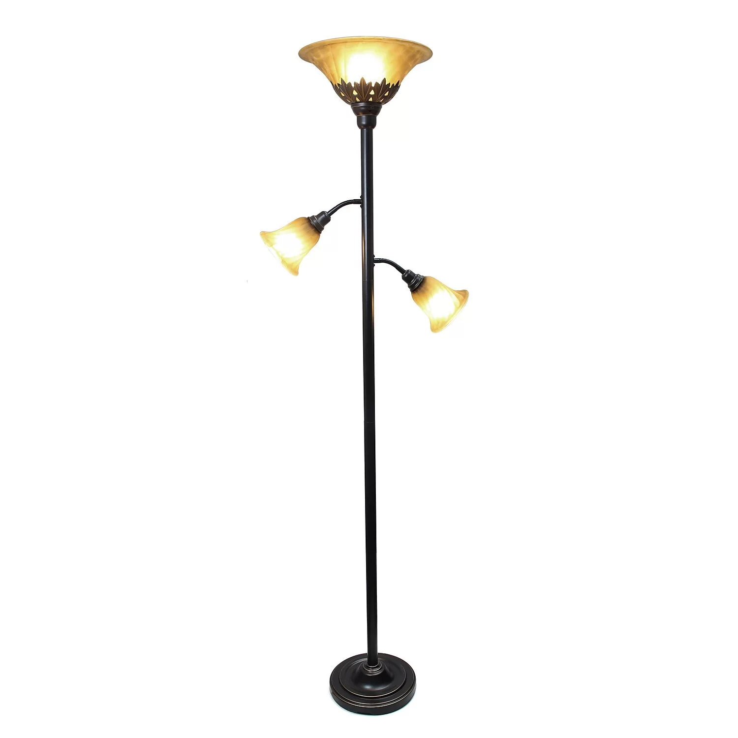 Elegant Designs 3 Light Floor Lamp with Scalloped Glass Shades - Restoration Bronze