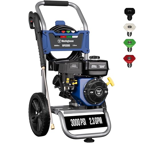 Westinghouse WPX3400 Gas Pressure Washer, 3400 PSI and 2.6 Max GPM, Onboard Soap Tank, Spray Gun and Wand, 5 Nozzle Set, for Cars/Fences/Driveways/Homes/Patios/Furniture