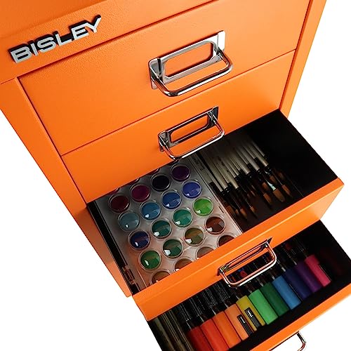 Bisley 10-Drawer Steel MultiDrawer Cabinet - Black, Chrome Pull Handles with Label Holders, Powder-Coated Steel, Removable Drawers, Fits Under Most Desks, Labels Included