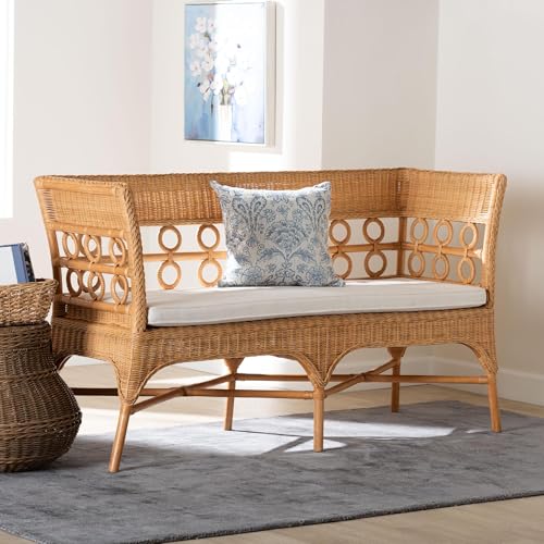 bali & pari Oxford Natural Rattan Furniture with Braided Edges and emblished Decorative Ring Design, Coffee Table