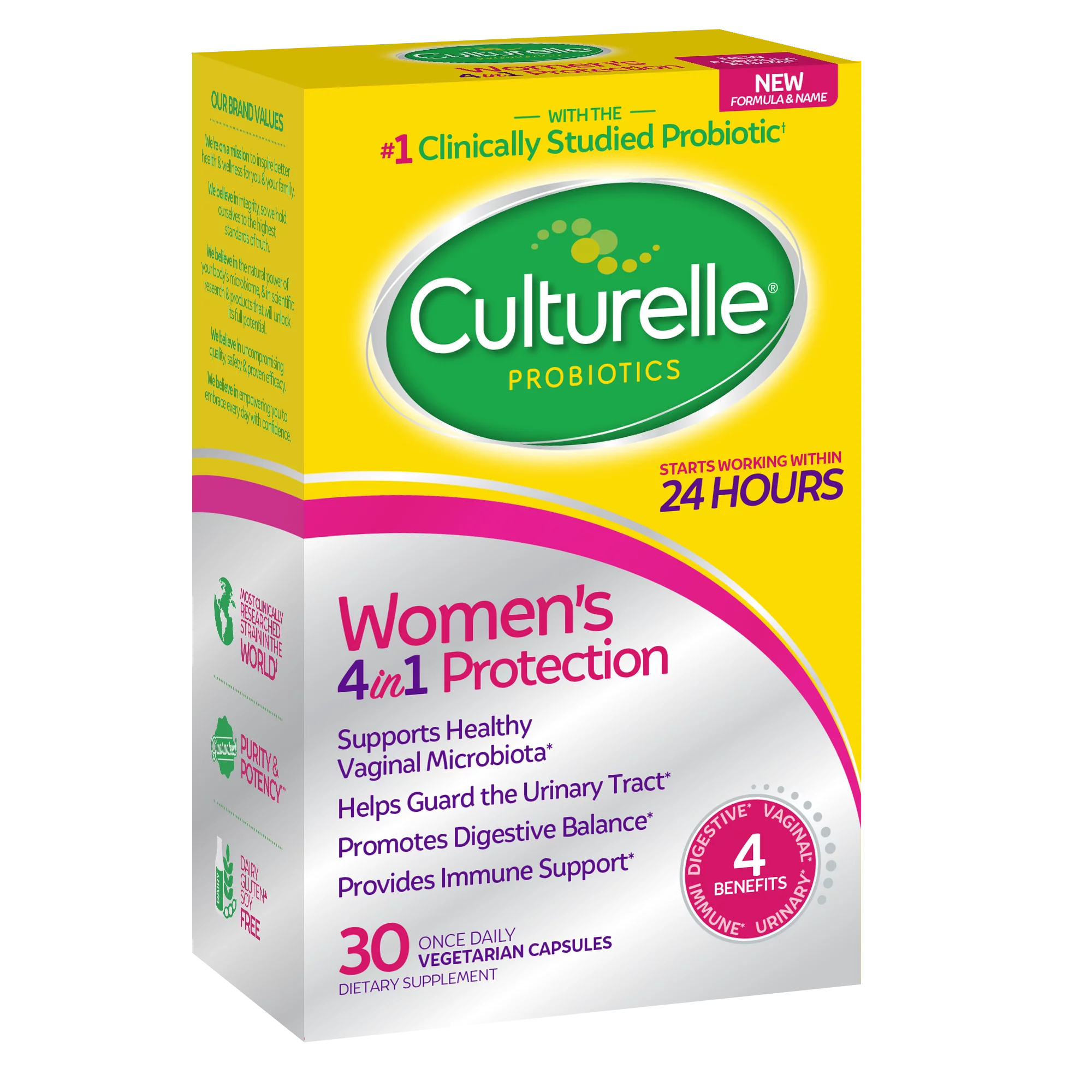 Culturelle Women’s 4-in-1 Daily Probiotic Supplements for Women - Supports Vaginal Health, Digestive Health, Immune Health, Occasional Diarrhea, Gas & Bloating - Non-GMO - 30 count