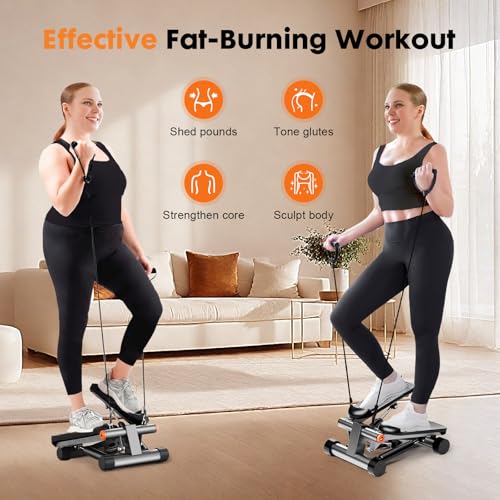 GORISE Steppers for Home Workout - Adjustable Height Stair Stepper with Resistance Bands & LCD Monitor