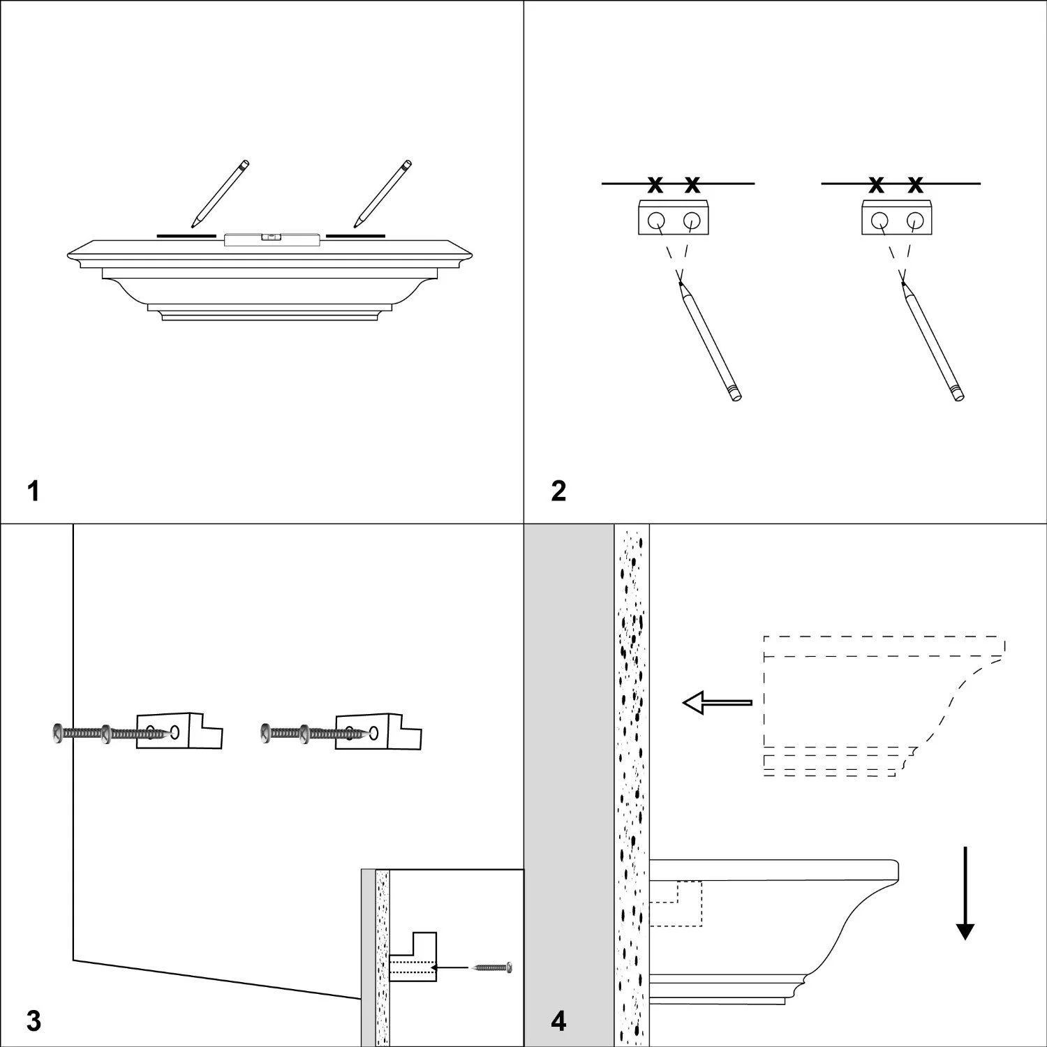 WELLAND 60'' Solid Pine Wood Corona Crown Molding Wall Floating Shelf, Wall Mounted Photo Ledge Shelves, White Finish