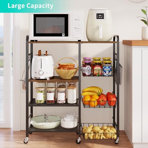 HapiRm Rolling Kitchen Microwave Cart - 4 Tier Microwave Table Stand with Pull-Out Baskets, Coffee Bar Baker's Rack with Wheels Rolling Storage Cart Organizer Shelf for Living Room Office, Balcony