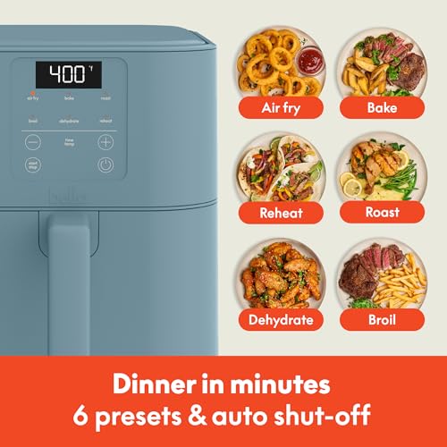 bella 4Qt Slim Air Fryer, Fits-anywhere™ Kitchenware, EverGood™ Ceramic Nonstick Coating, Adjustable Temperature, 6 Preset Cooking Options, 60 Min Auto Shutoff w Audible Tone, 3.3lb Capacity, Oatmilk